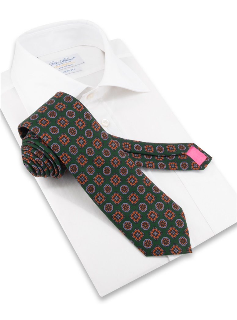 Madder Silk Printed Tie in Tartan Green