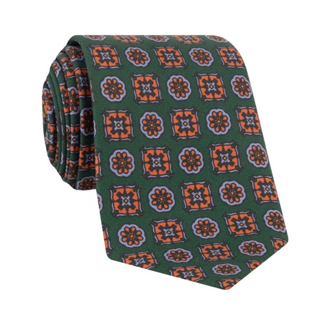 Madder Silk Printed Tie in Tartan Green