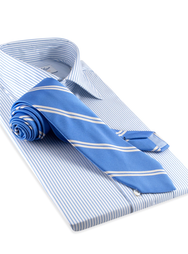 Mogador Silk Double Bar Stripe Tie in Sky