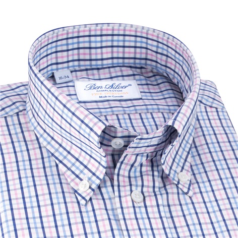 Navy, Blue, and Pink Check Button Down
