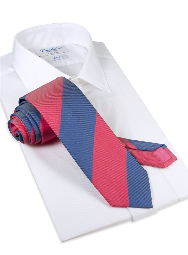 Silk Block Stripe Tie in Magenta and Denim