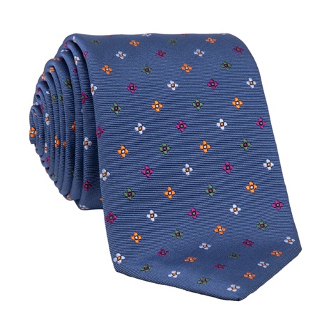 Silk Neat Print Woven Tie in Denim