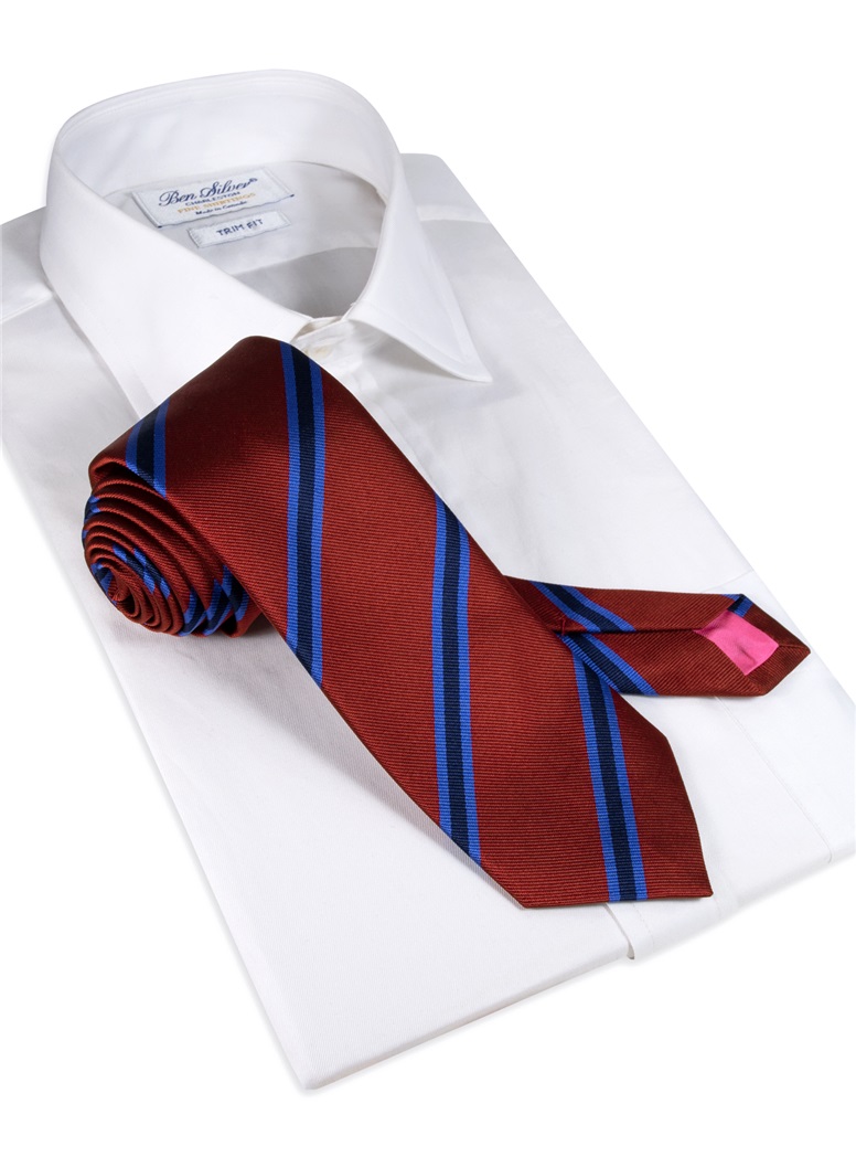 Silk Stripe Tie in Ruby