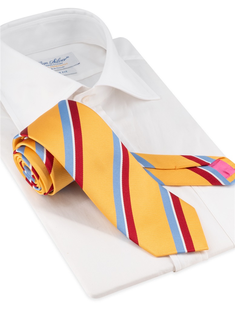 Silk Striped Tie in Gold