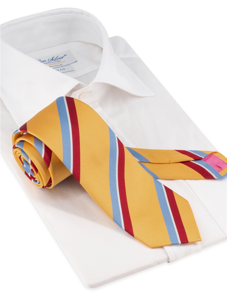Silk Striped Tie in Gold