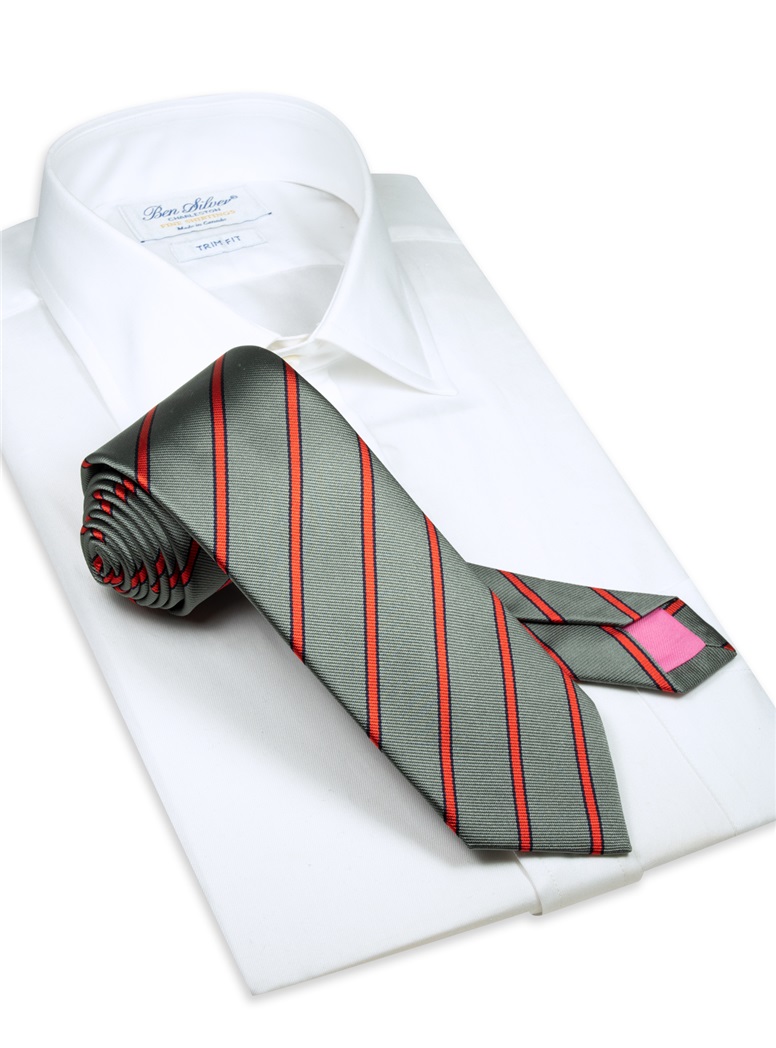 Silk Woven Striped Tie in Slate