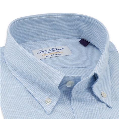 Sky and White Stripe Linen Button Down