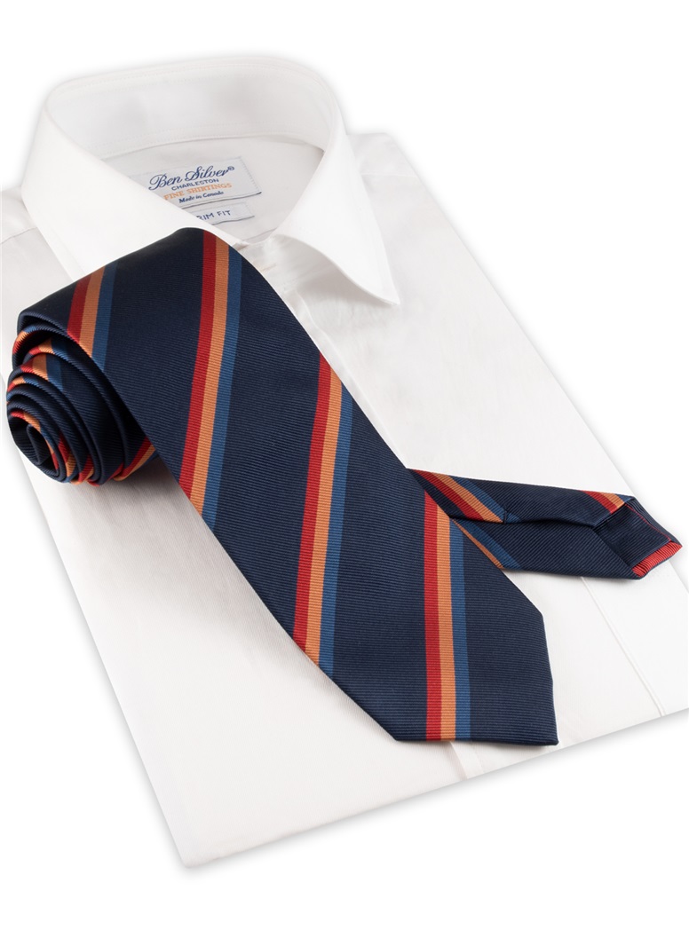 Navy 3 Stripe Silk Tie