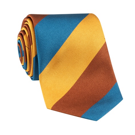 Silk Block Stripe Tie in Teal, Amber, and Gold