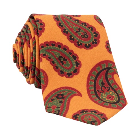 Wool Large Printed Paisley Tie in Marigold