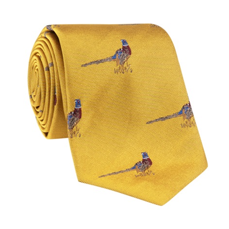 Silk Woven Pheasant Motif Tie in Canary