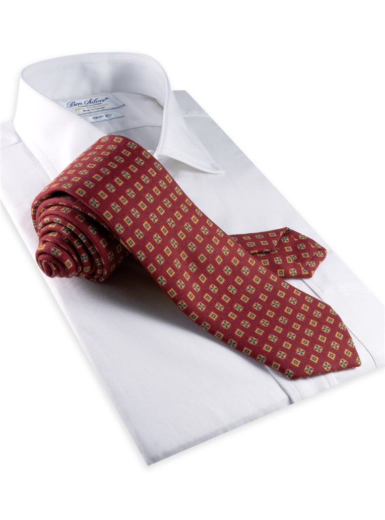 Wool & Silk Printed Neat Tie Red