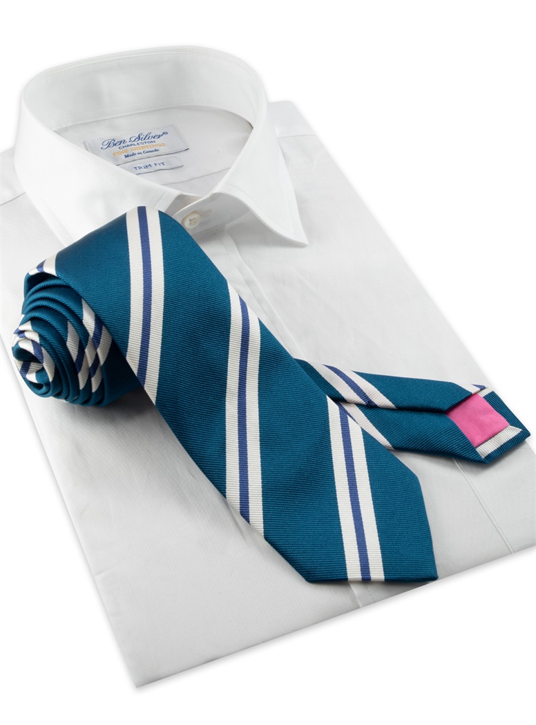 Woven Silk Striped Tie in Teal