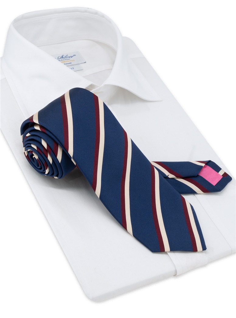 Mogador Silk Striped Tie in Navy