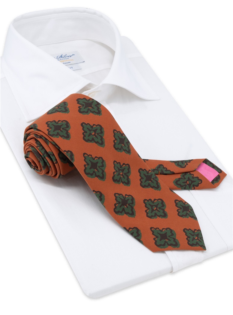 Silk Printed Medallion Motif Tie in Spice