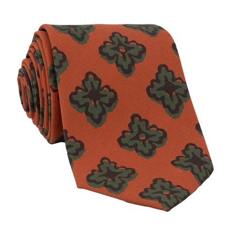Silk Printed Medallion Motif Tie in Spice