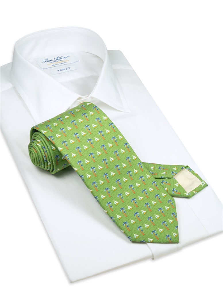 Silk Printed Sailboat Tie in Lime