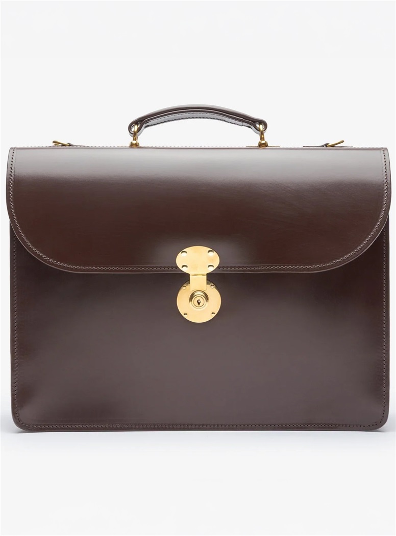 The Fleet Flap-Over Leather Briefcase in Dark Brown
