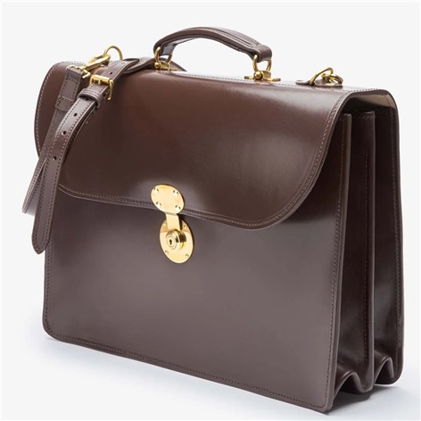 The Fleet Flap-Over Leather Briefcase in Dark Brown