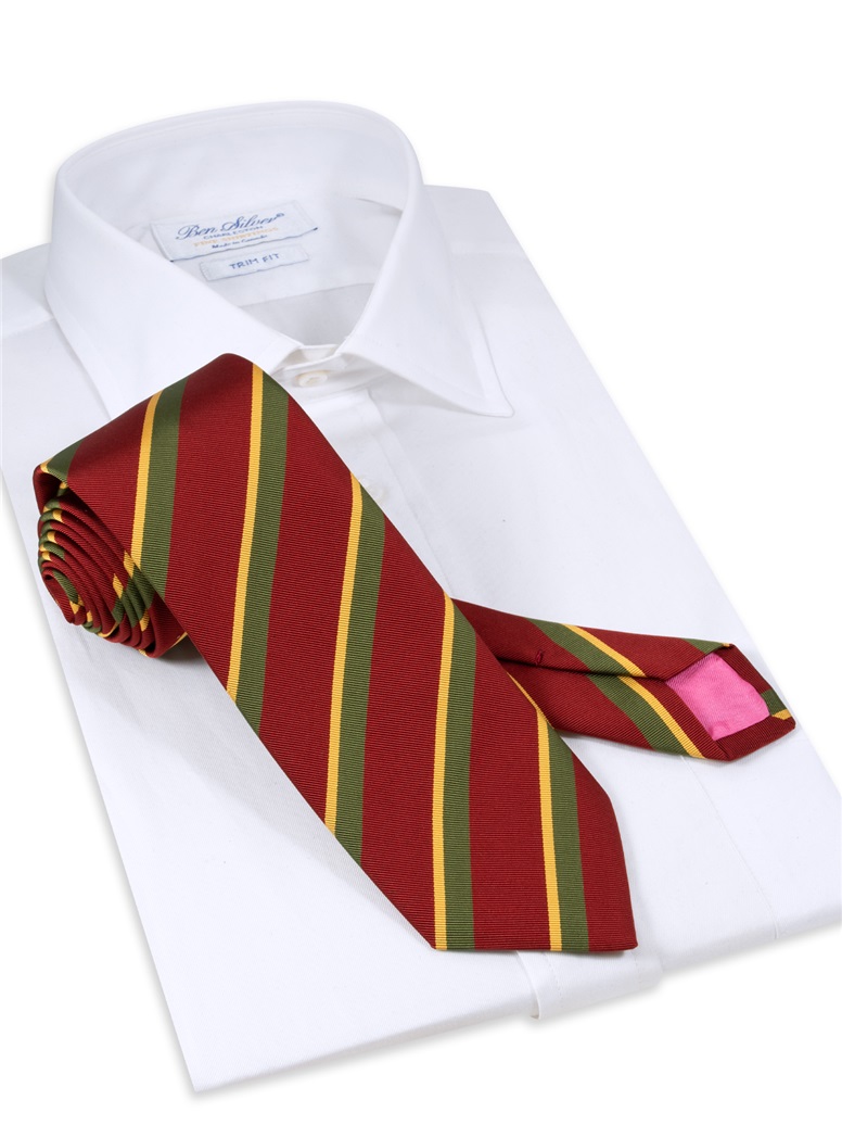 Mogador Silk Double Stripe Tie in Ruby