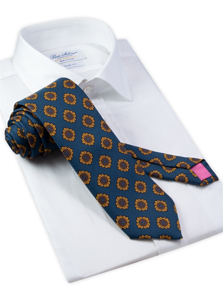 Printed Flower Motif Tie in Blue