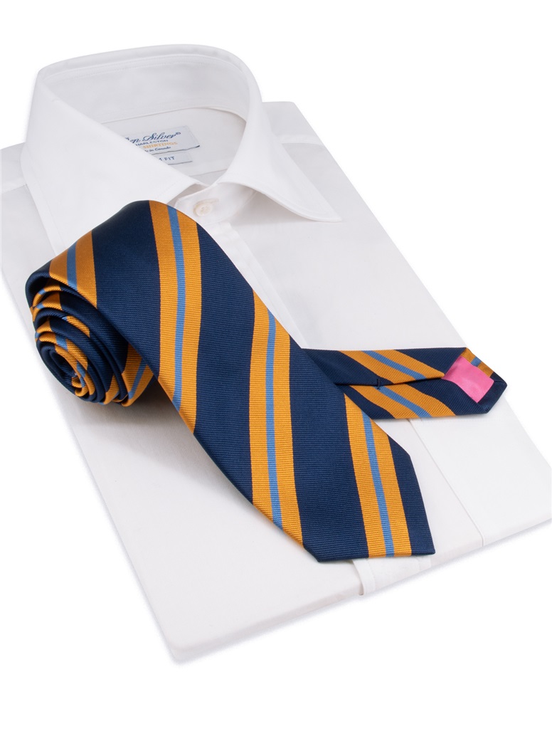 Silk Striped Tie in Navy