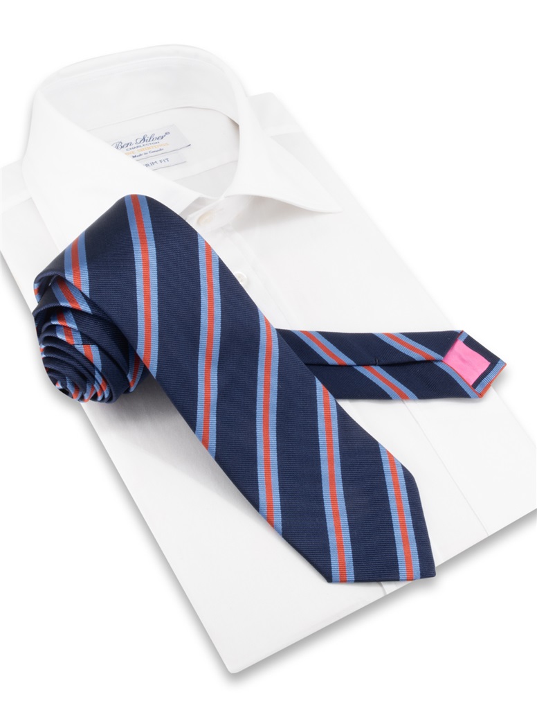 Silk Striped Tie in Navy