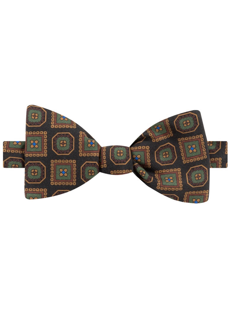 Silk Printed Medallion Motif Bow Tie in Slate