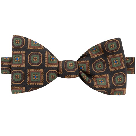 Silk Printed Medallion Motif Bow Tie in Slate