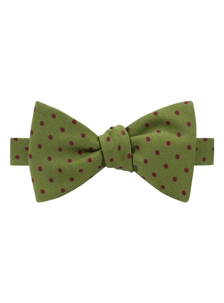 Wool Printed Dots Bow Tie in Lime with Wine