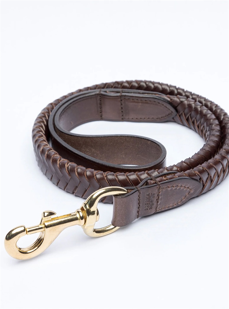 Plaited Leather Dog Lead in Dark Brown