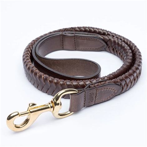 Plaited Leather Dog Lead in Dark Brown