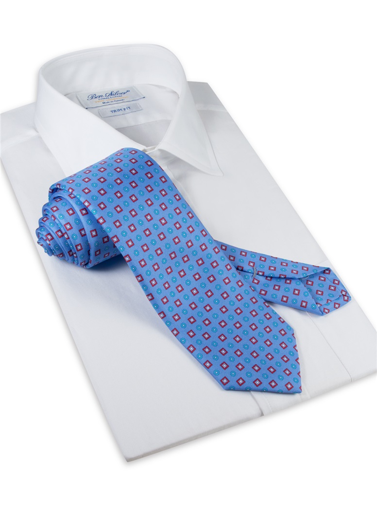 Silk Neat Print Tie in Cornflower