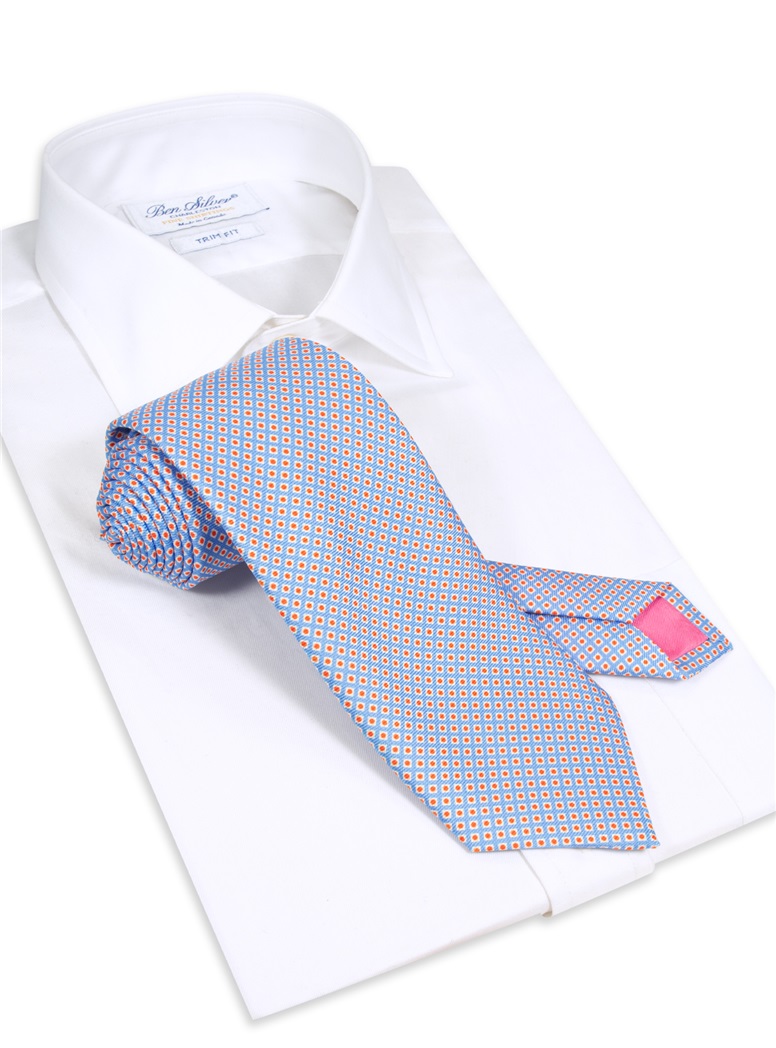 Silk Printed Dots Tie in Sky
