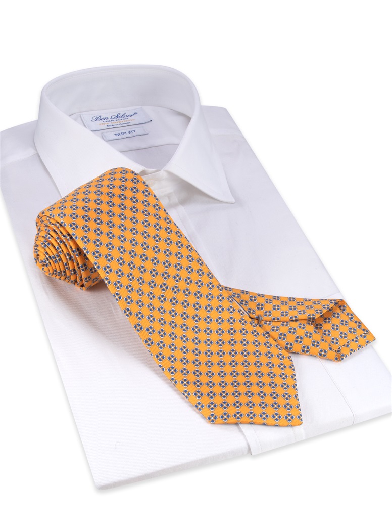 Silk Printed Square Tie in Yellow