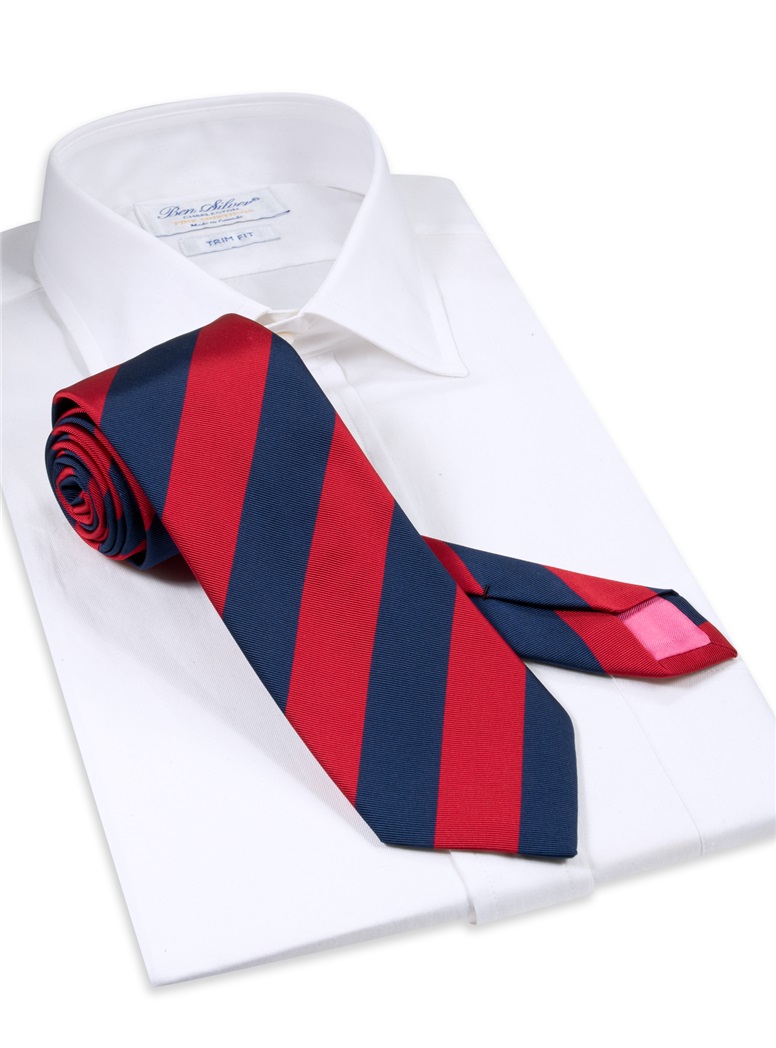Mogador Block Striped Tie in Ruby and Navy