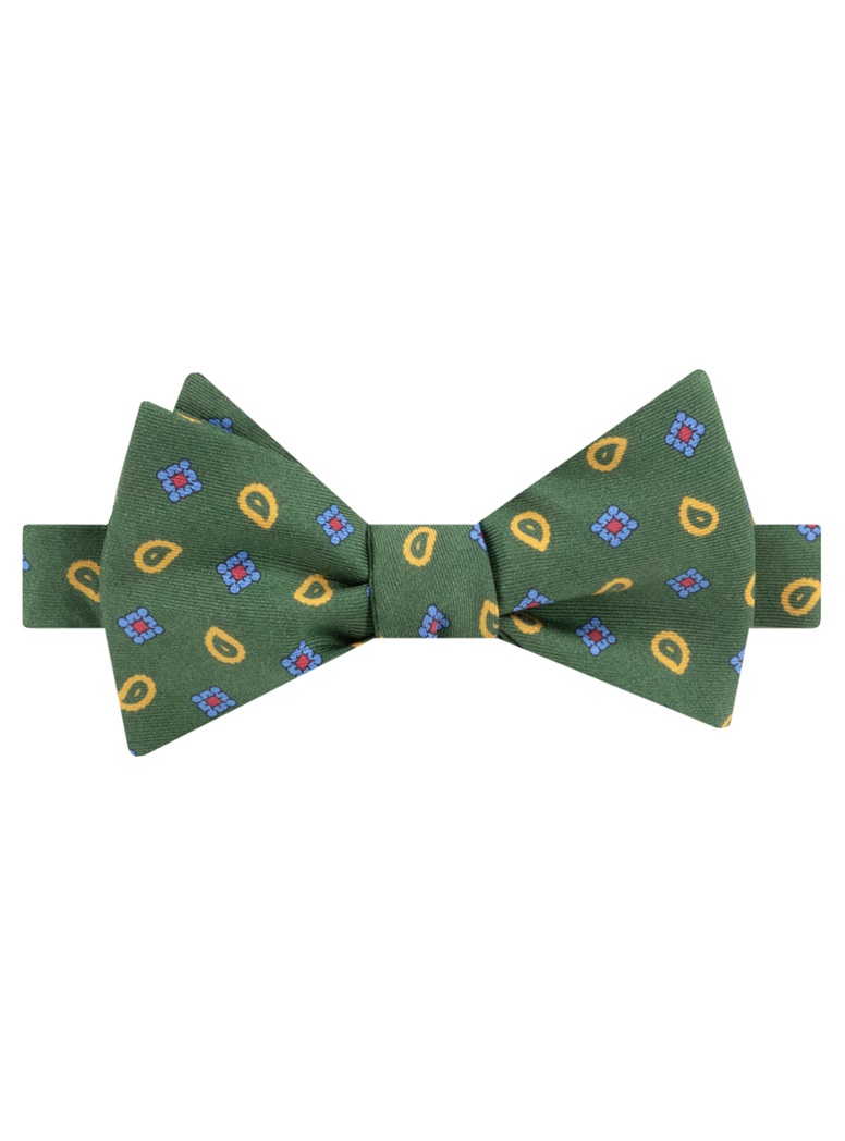 Silk Paisley Neat Printed Bow Tie in Olive