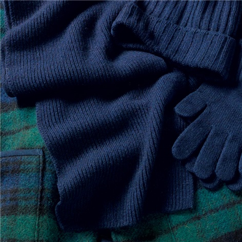 Cashmere Ribbed Scarf in Navy