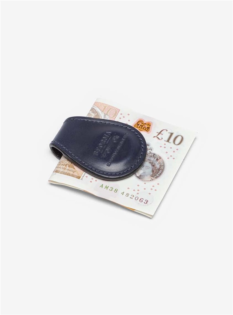 Leather Money Clip in Navy