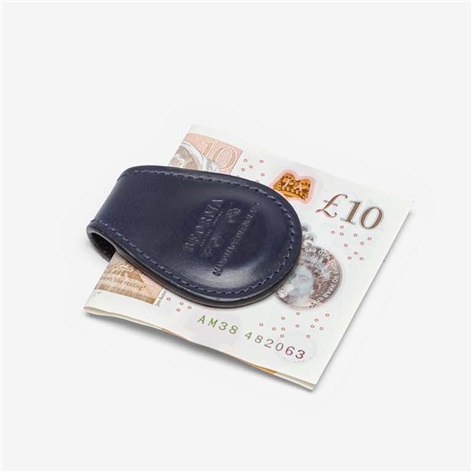 Leather Money Clip in Navy