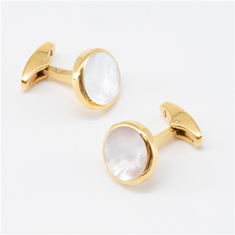 Round Mother of Pearl Cufflinks in Gold