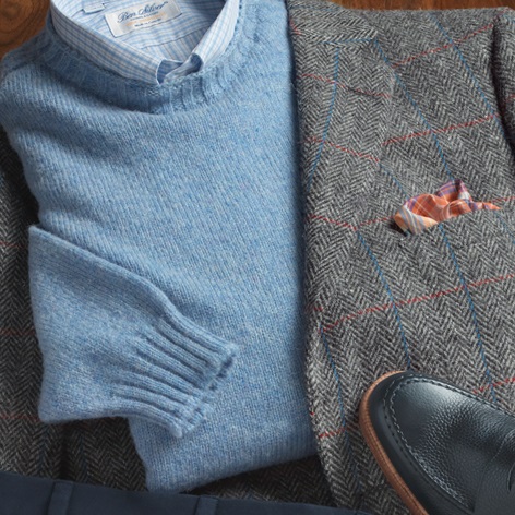 Shetland Crewneck Sweater in River Blue