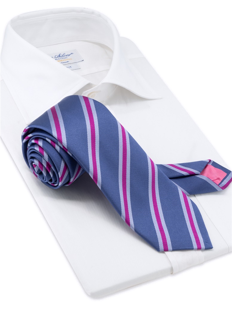 Silk Striped Tie in Denim