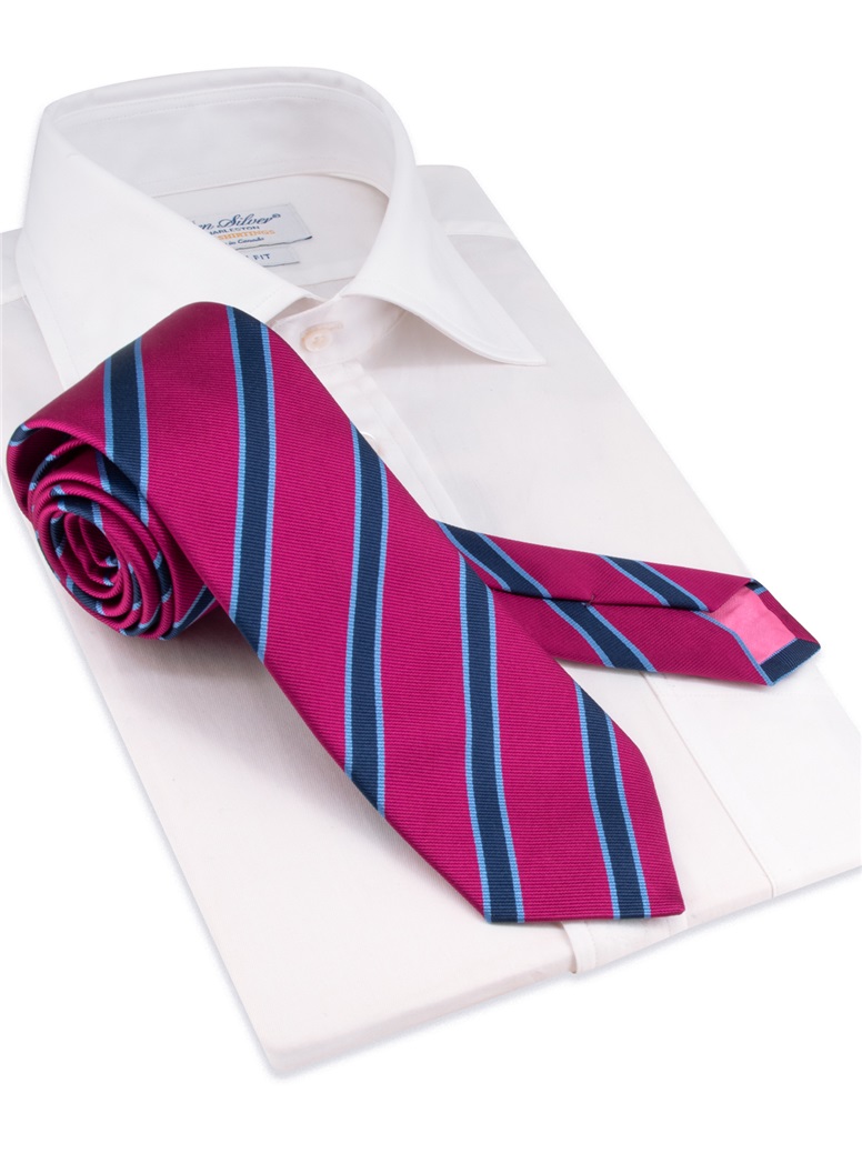 Silk Striped Tie in Magenta