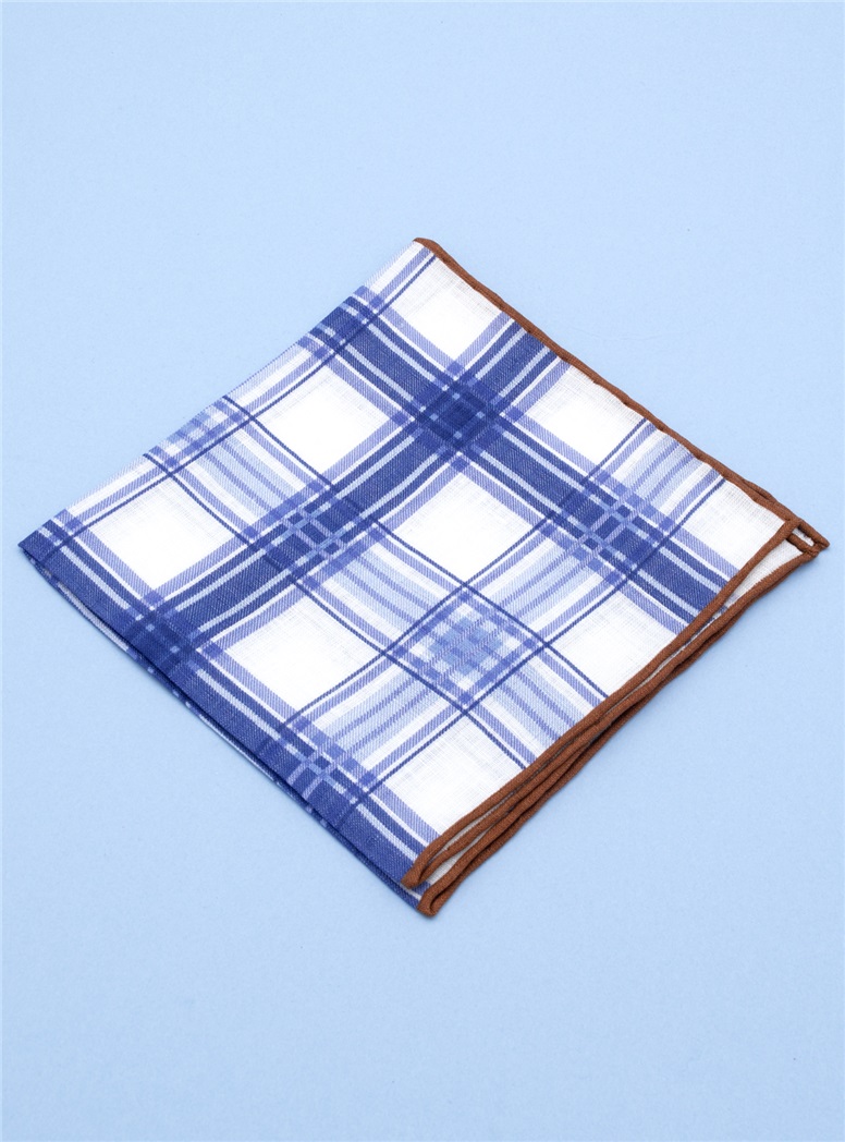 Sky and Navy Plaid Linen Pocket Square