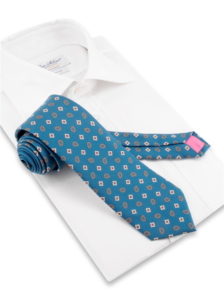 Silk Paisley Neat Printed Tie in Teal