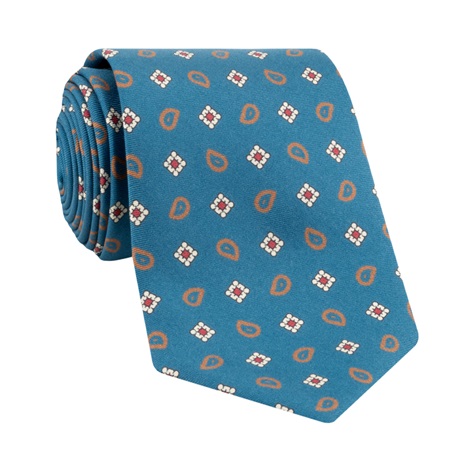 Silk Paisley Neat Printed Tie in Teal