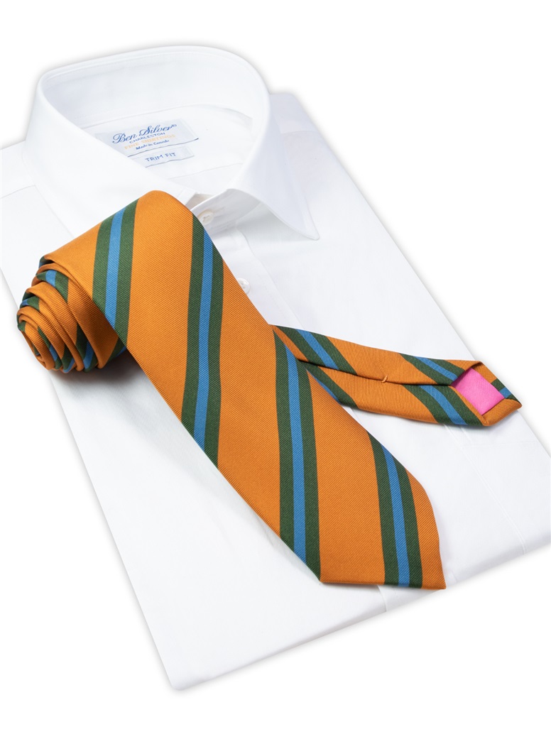 Silk Printed Striped Tie in Amber