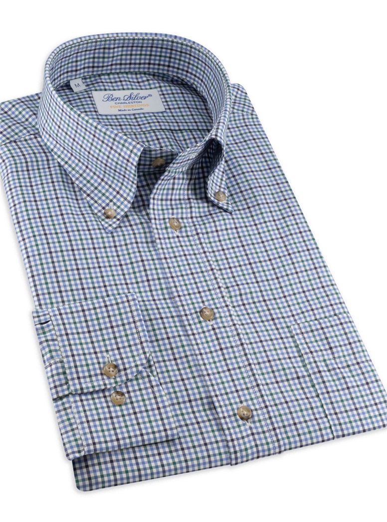Green, Sky, and Navy Check Button Down