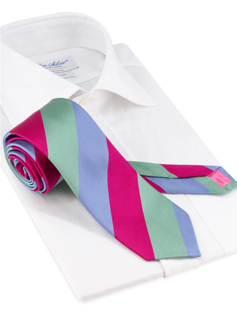Silk Block Striped Tie in Azalea, Periwinkle, and Sage